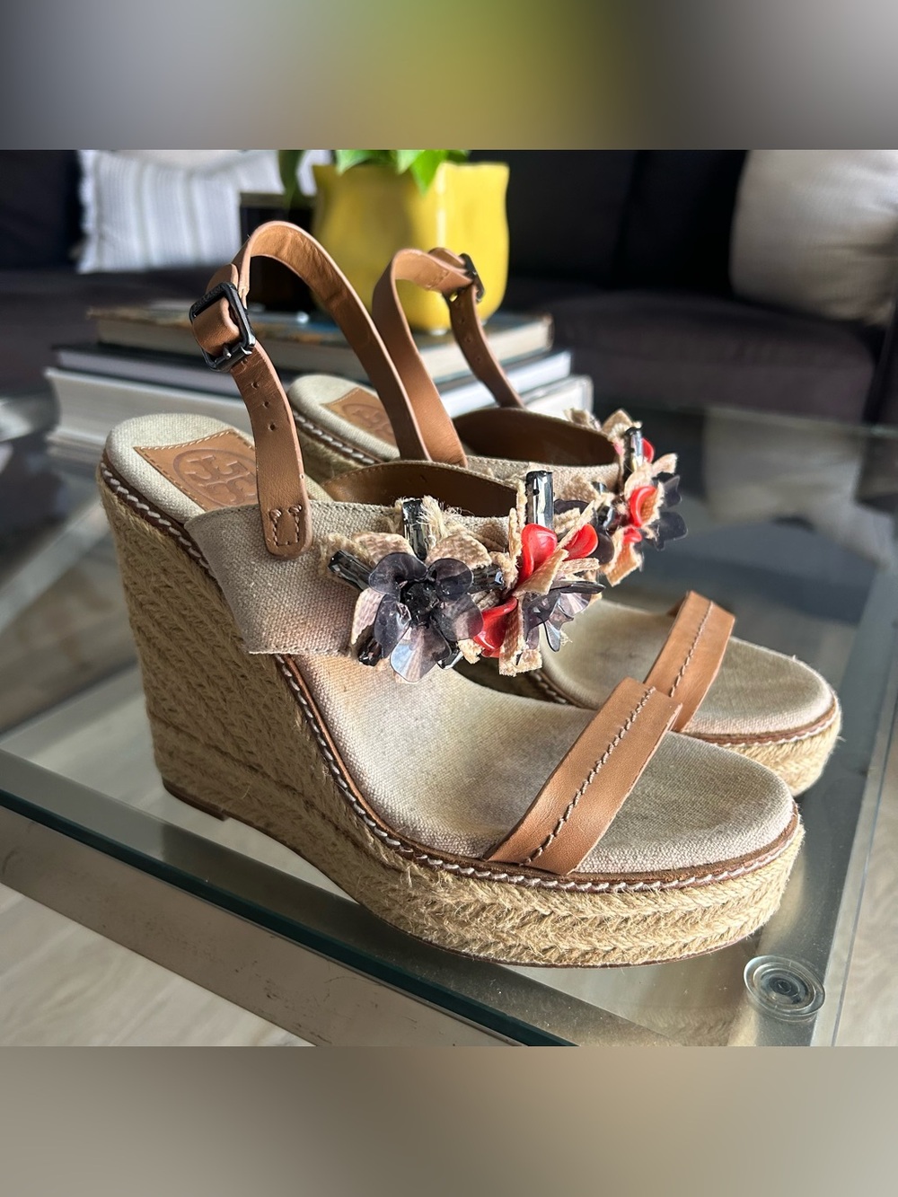 Tory Burch Natural Jute Mallory Lin Wedge Sandals